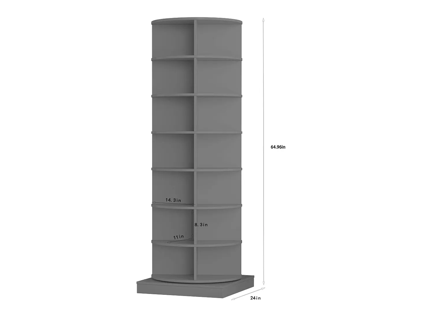 Zapatero giratorio de 360°, 7 niveles, capacidad para 28 pares de zapatos, MDF, gris (60,96 x 60,96 x 165 cm)