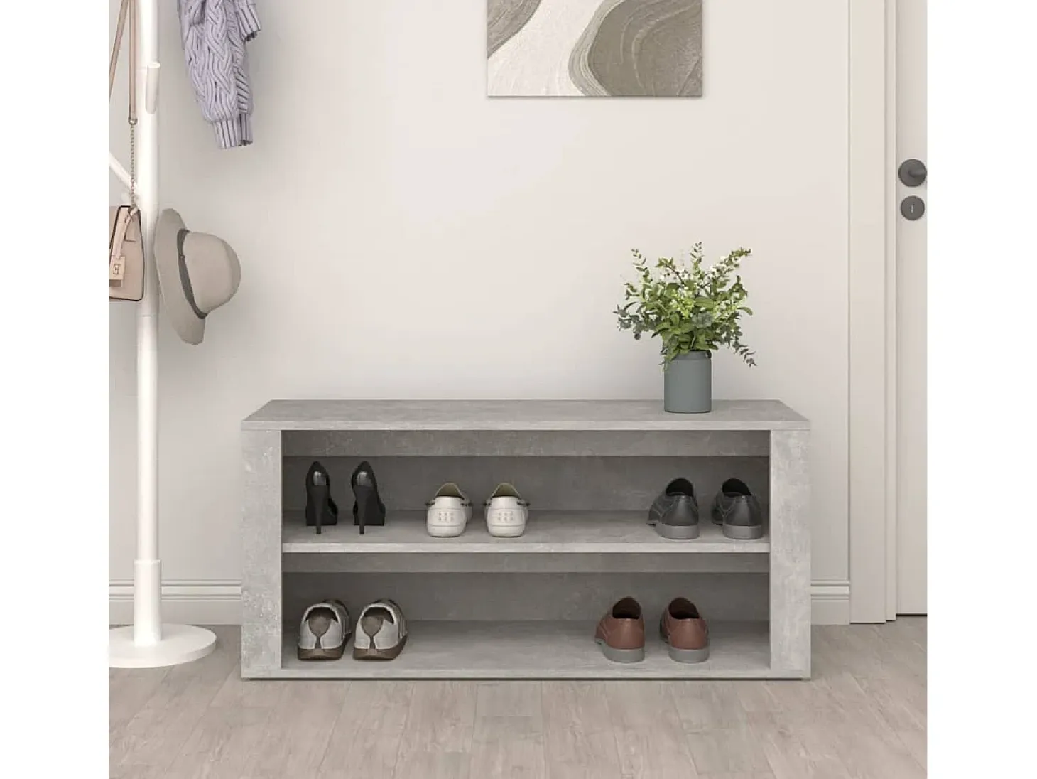 Zapatero Gris Hormigón 100x35x45 cm Madera de Ingeniería