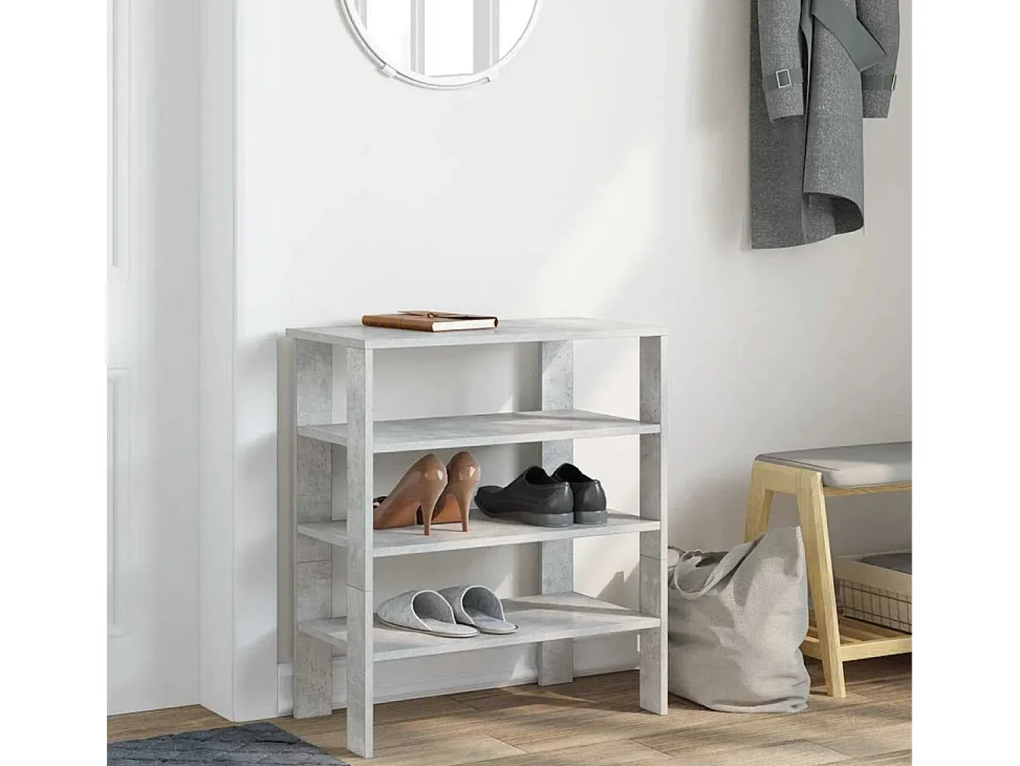 Zapatero gris hormigón 61x32x70 cm madera de ingeniería
