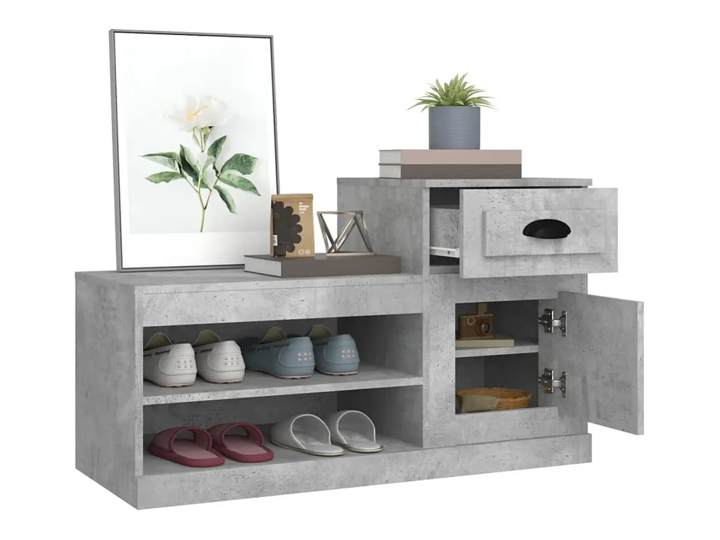 Zapatero gris hormigón 100x42x60 cm madera de ingeniería