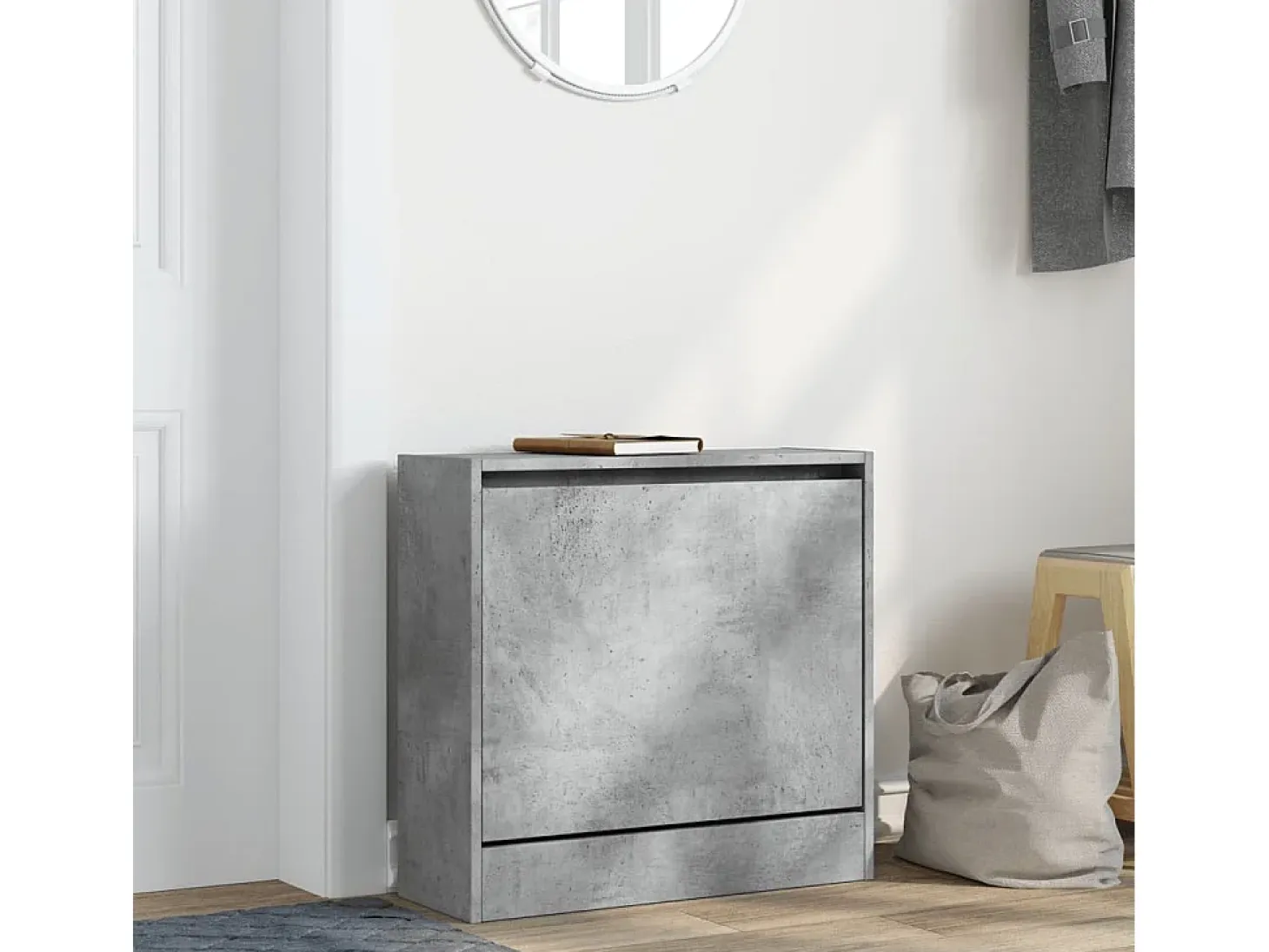 Zapatero gris hormigón 60x21x57 cm madera de ingeniería