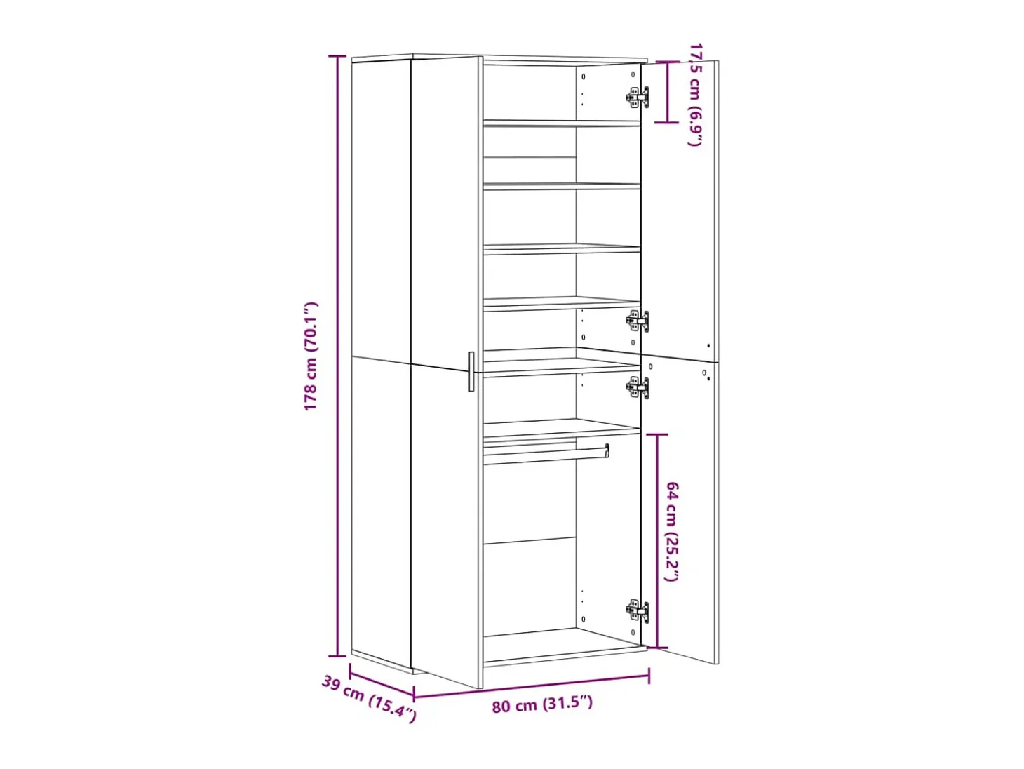 Zapatero gris hormigón 80x39x178 cm Madera de ingeniería