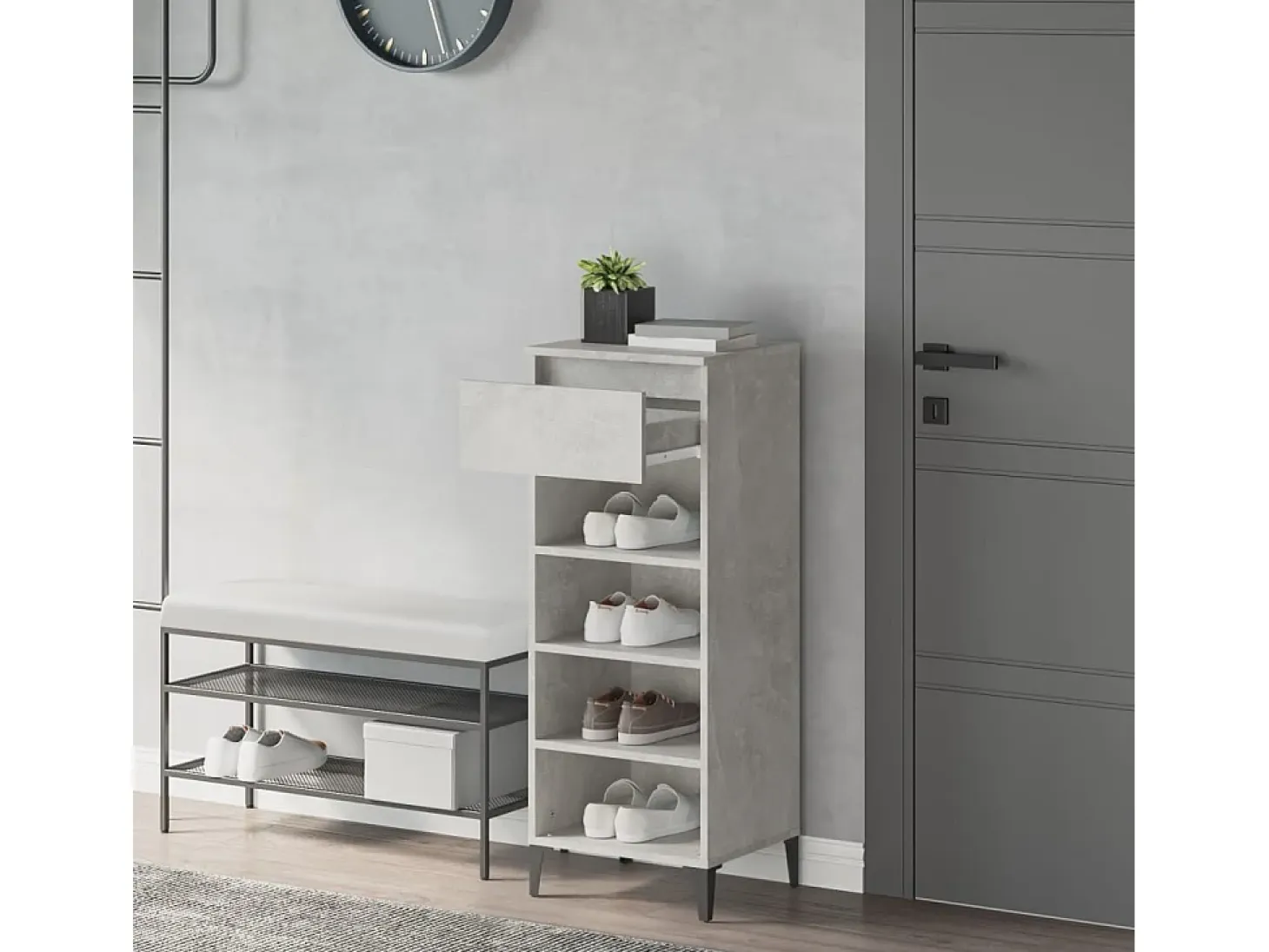 Zapatero Gris Hormigón 40x36x105 cm Madera de Ingeniería