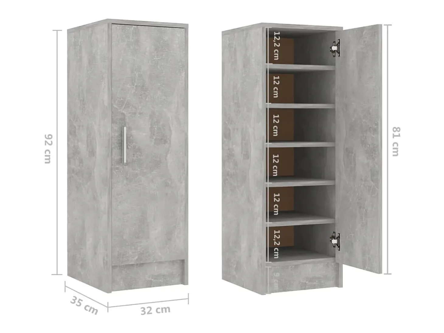 Zapatero gris hormigón 32x35x92 cm Madera de ingeniería