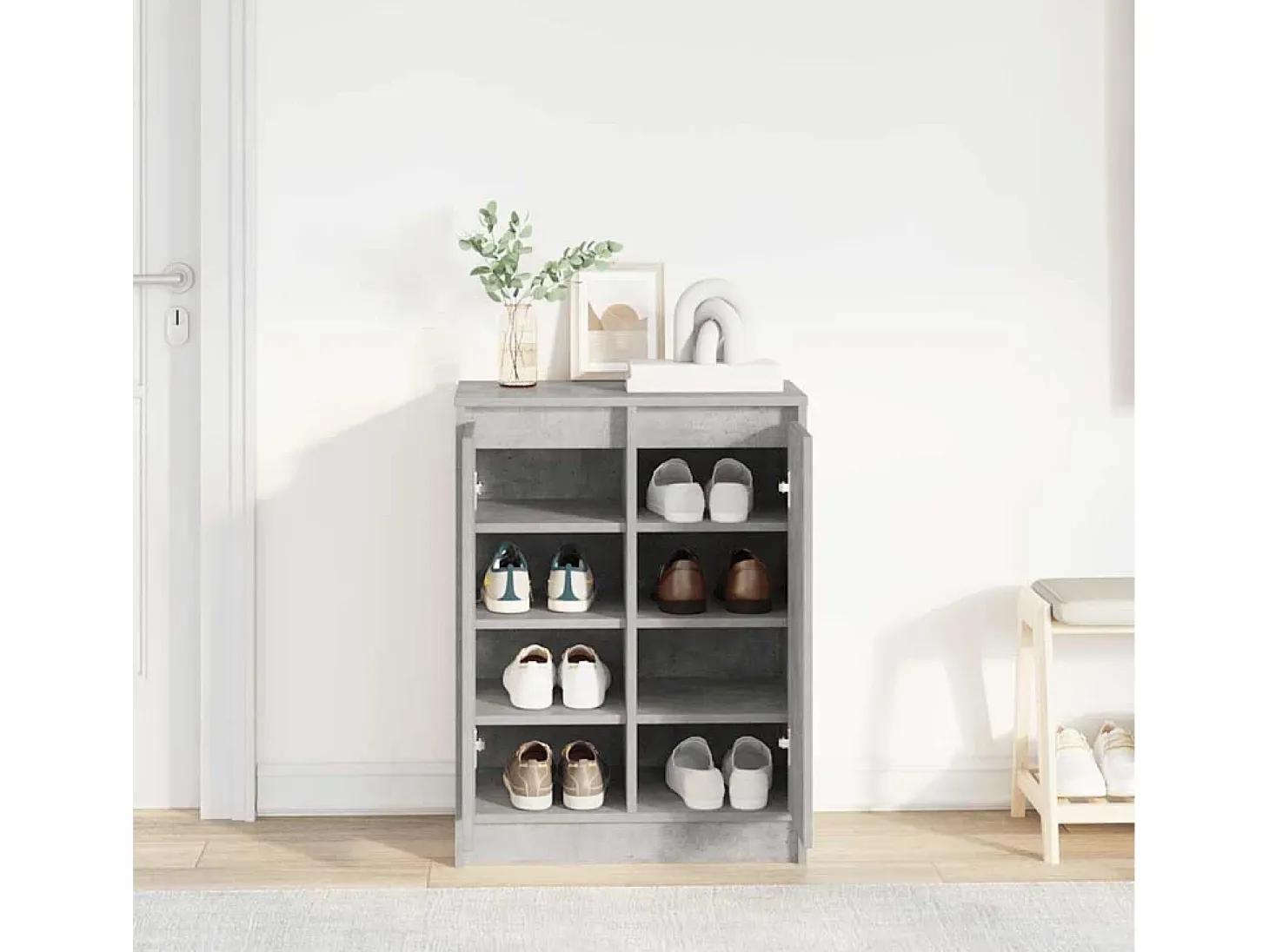 Zapatero gris hormigón 57x34x76 cm madera de ingeniería