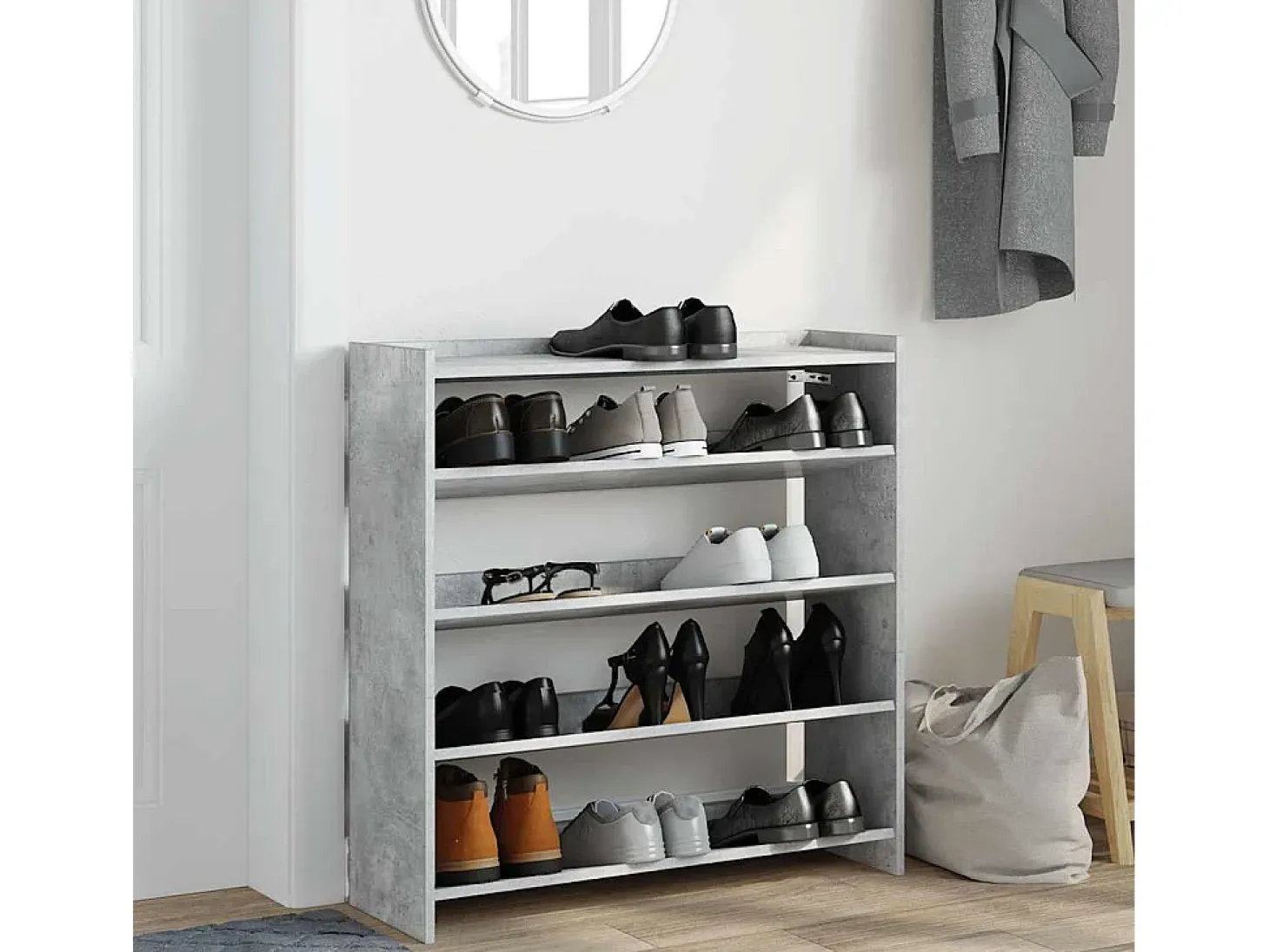 Zapatero gris hormigón 80x25x81 cm madera de ingeniería