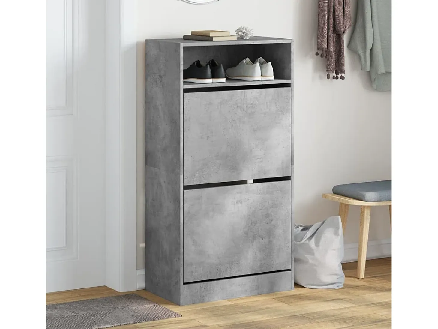 Zapatero gris hormigón 60x34x116 cm madera de ingeniería