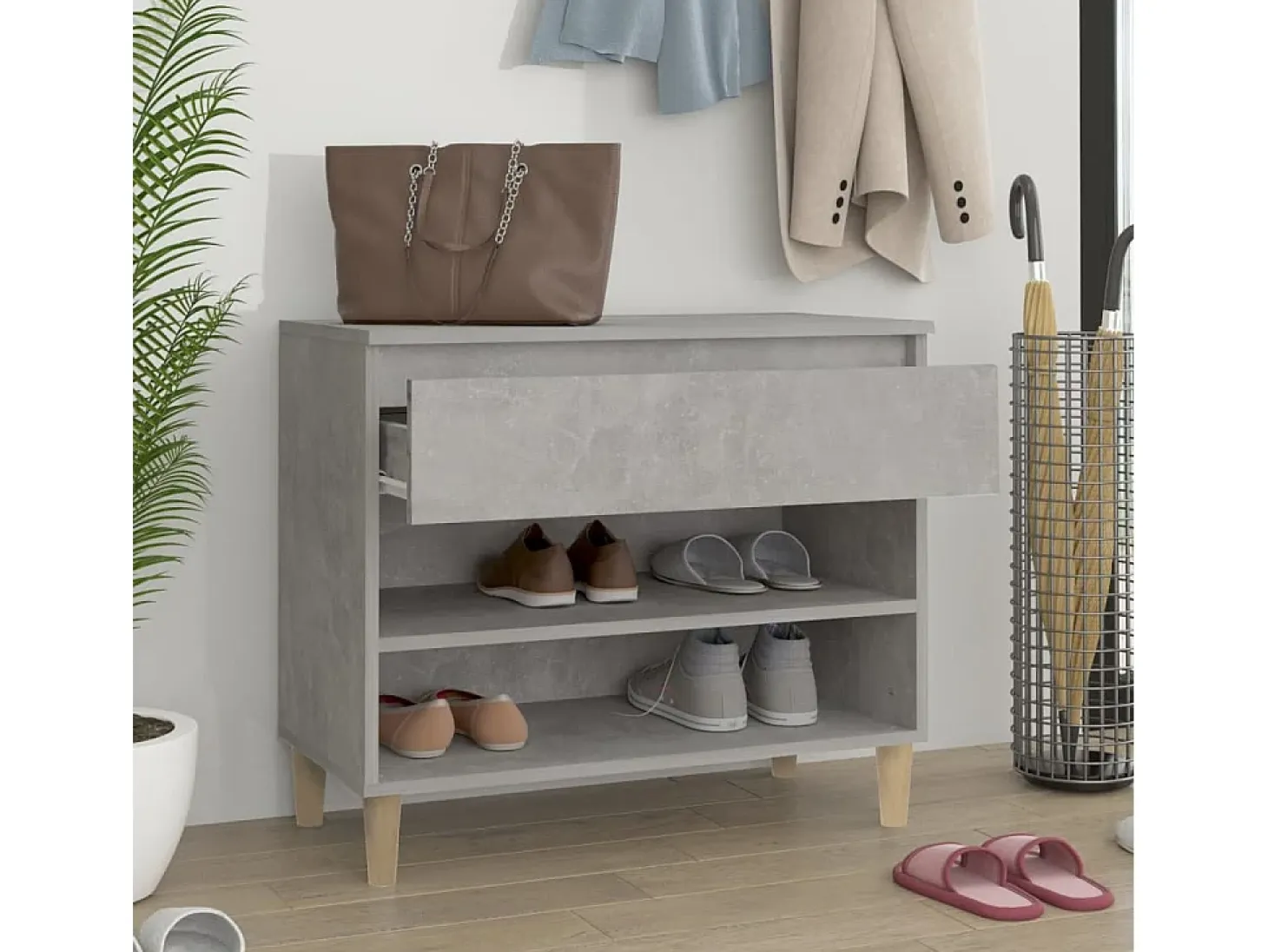 Zapatero gris hormigón 70x36x60 cm Madera de ingeniería
