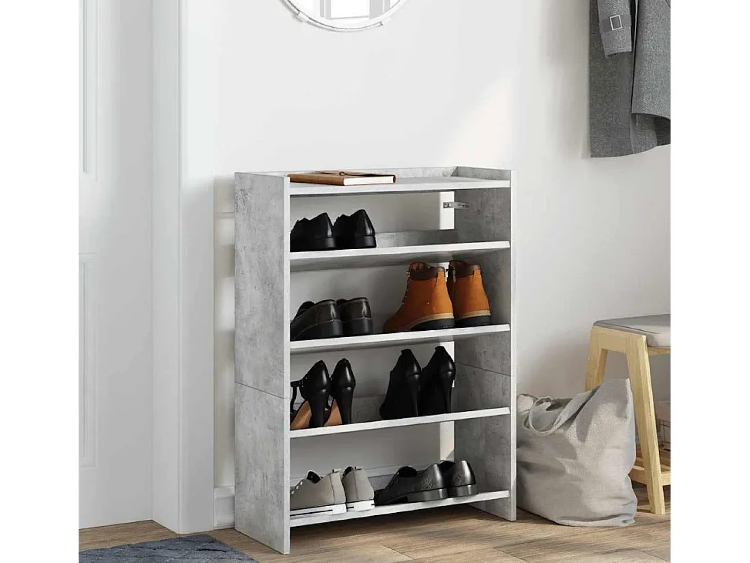 Zapatero gris hormigón 60x25x81 cm madera de ingeniería