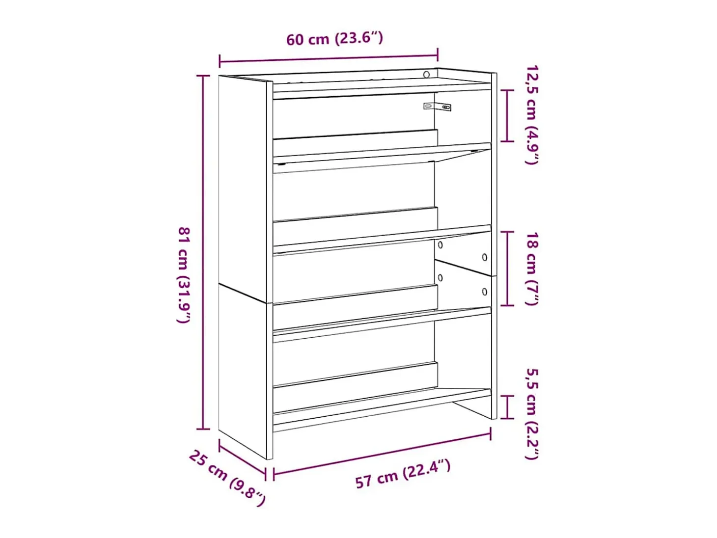 Zapatero gris hormigón 60x25x81 cm madera de ingeniería