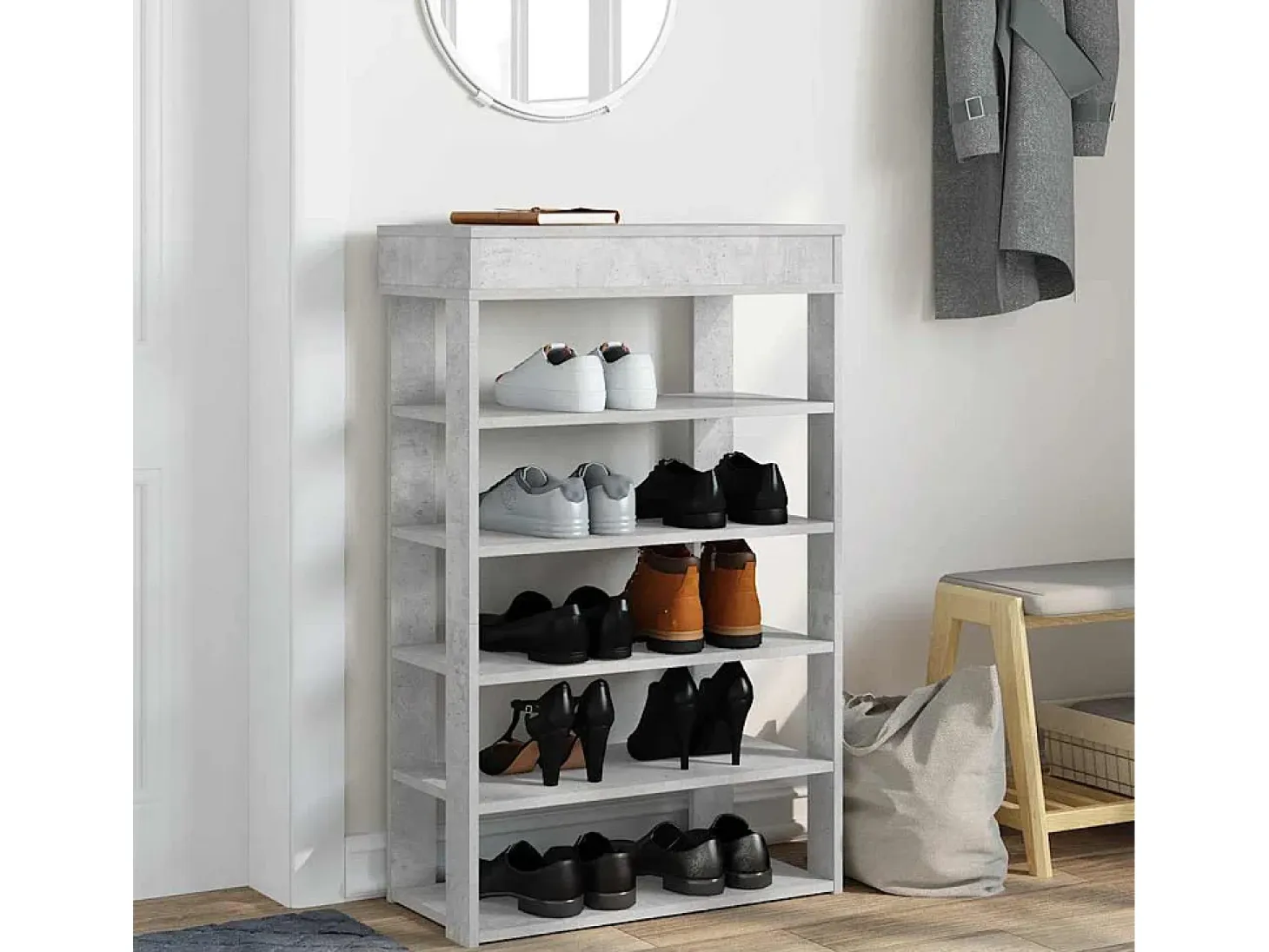Zapatero gris hormigón 60x30x98 cm madera de ingeniería