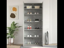 Zapatero Gris Hormigón 80x35,5x180 cm Madera de Ingeniería