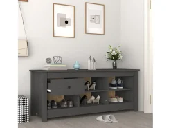 Zapatero gris 110x38x45,5 cm Madera maciza de pino