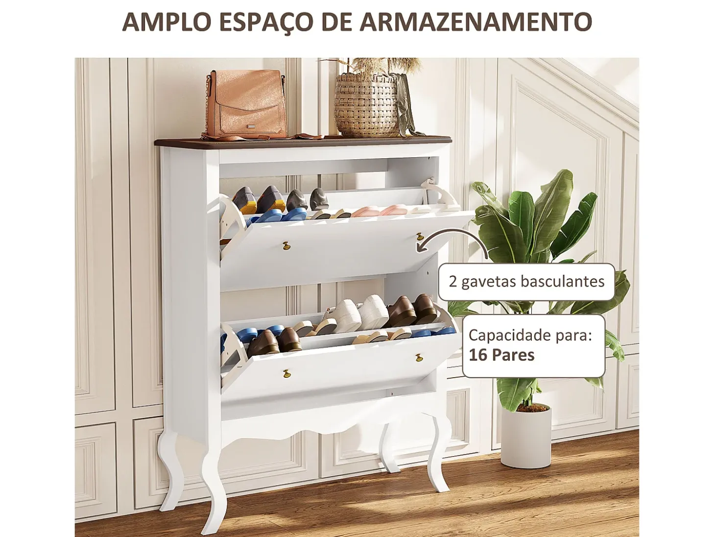 Zapatero Kiwita Homcom 2 cajones abatibles blanco 109x84x29 cm