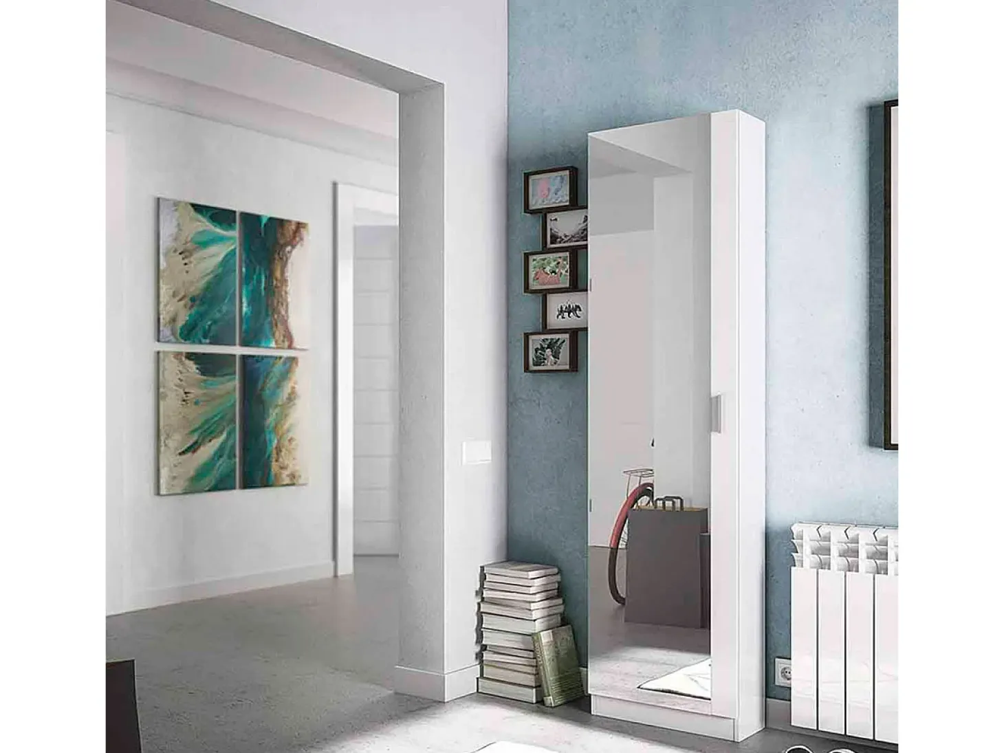 Zapatero Kris 1 puerta + espejo 6 baldas 16 pares blanco 180x50x20 cm