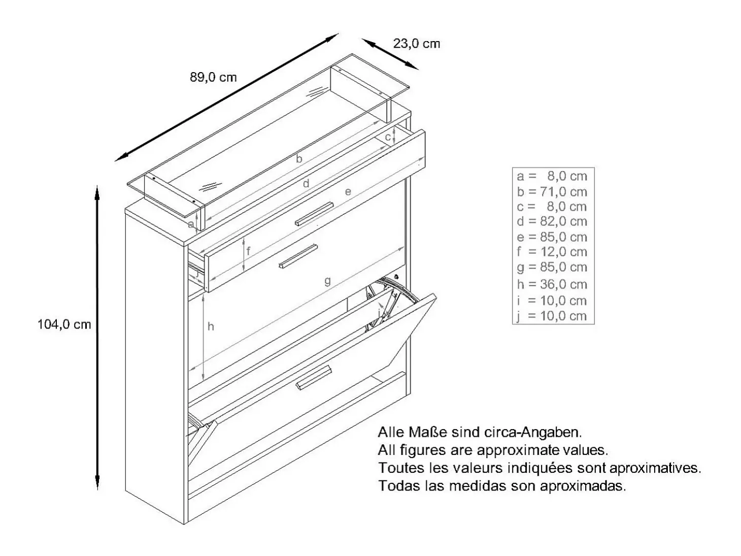 Zapatero Loret – Armario para 16 Pares de Zapatos con 1 Cajón, Estantería para Zapatos en Roble Escandinavo / blanco mate (89 x 104 x 23 cm)