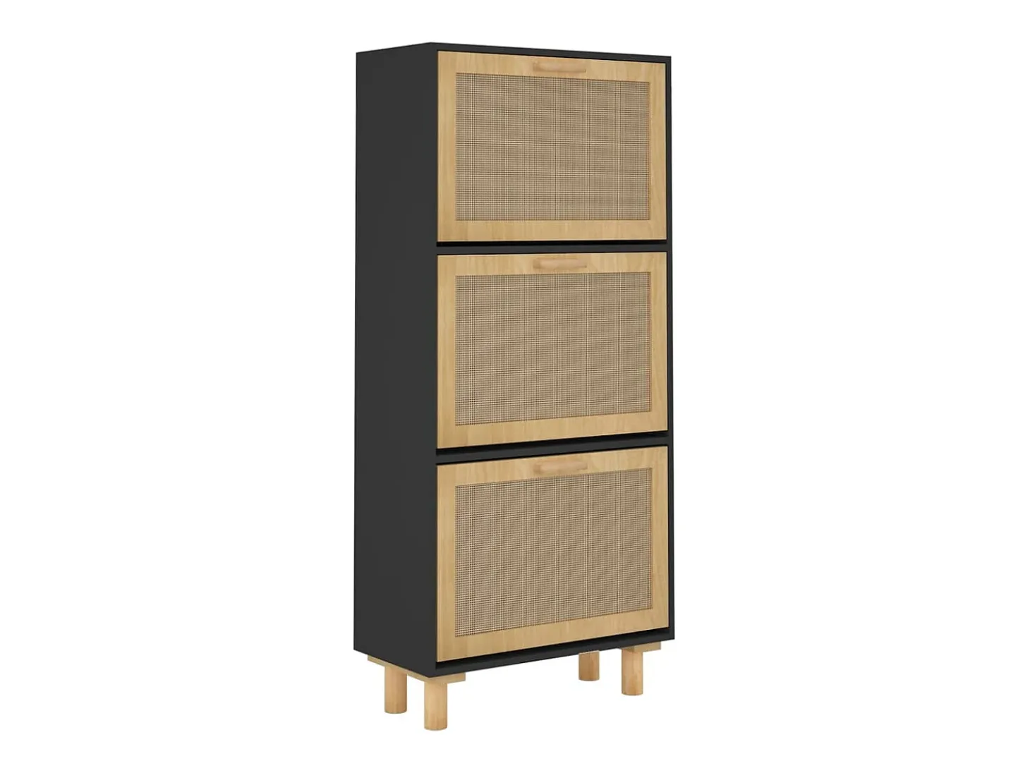Zapatero madera contrachapada negro ratán natural 52x25x115 cm ES864729