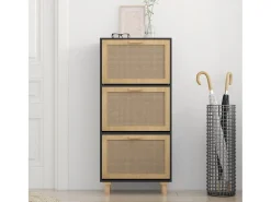 Zapatero madera contrachapada negro ratán natural 52x25x115 cm ES864729