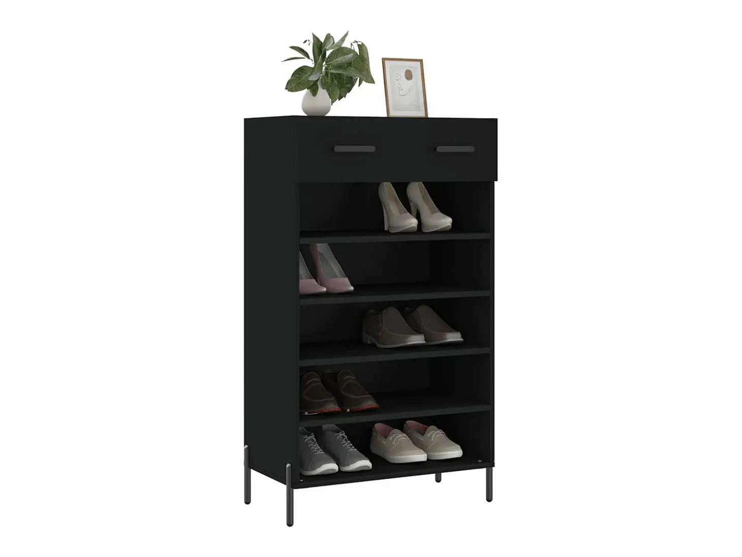 Zapatero madera de ingeniería negro 60x35x105 cm ES254093