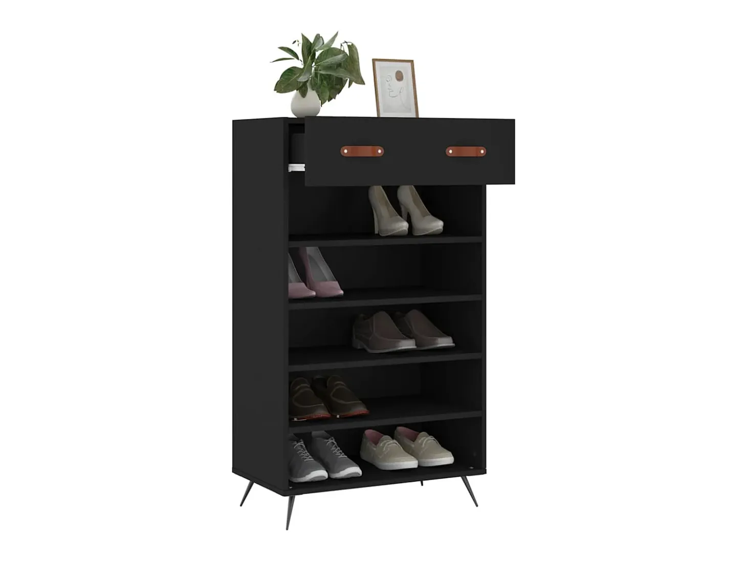 Zapatero madera de ingeniería negro 60x35x105 cm ES276971