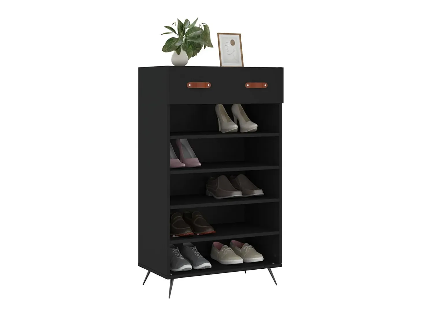 Zapatero madera de ingeniería negro 60x35x105 cm ES276971