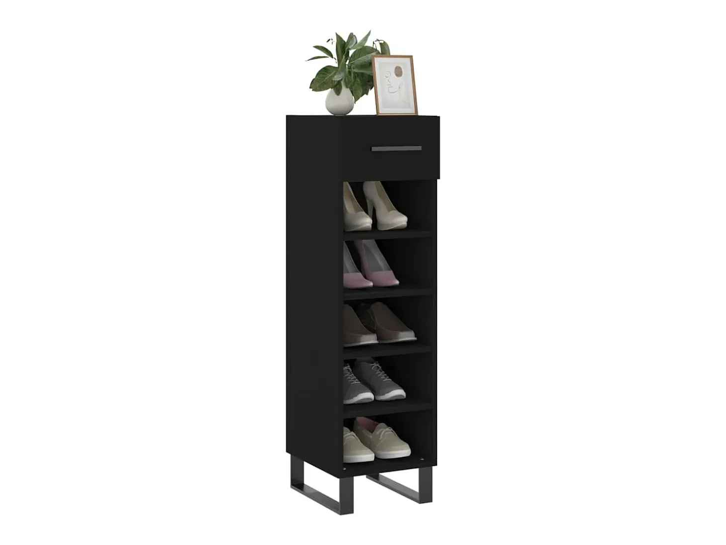 Zapatero madera de ingeniería negro 30x35x105 cm ES144117