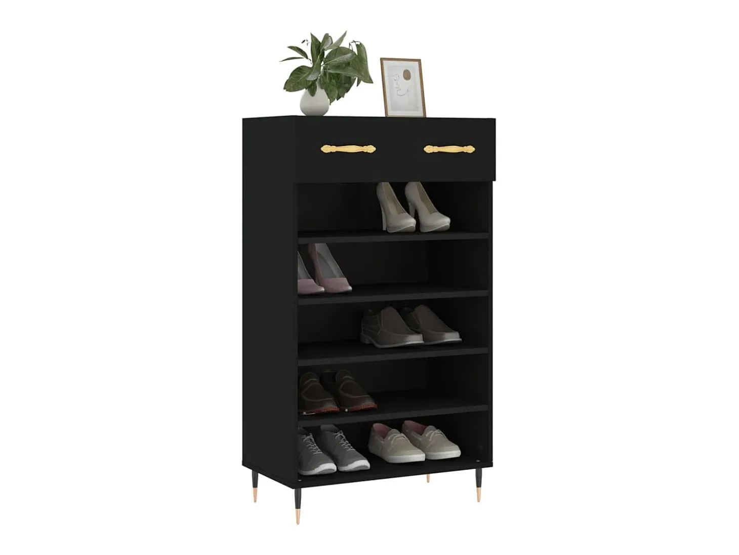 Zapatero madera de ingeniería negro 60x35x105 cm ES549583