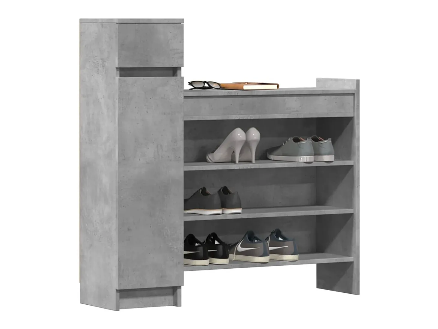 Zapatero madera de ingeniería gris hormigón 100,5x28x100 cm ES473563