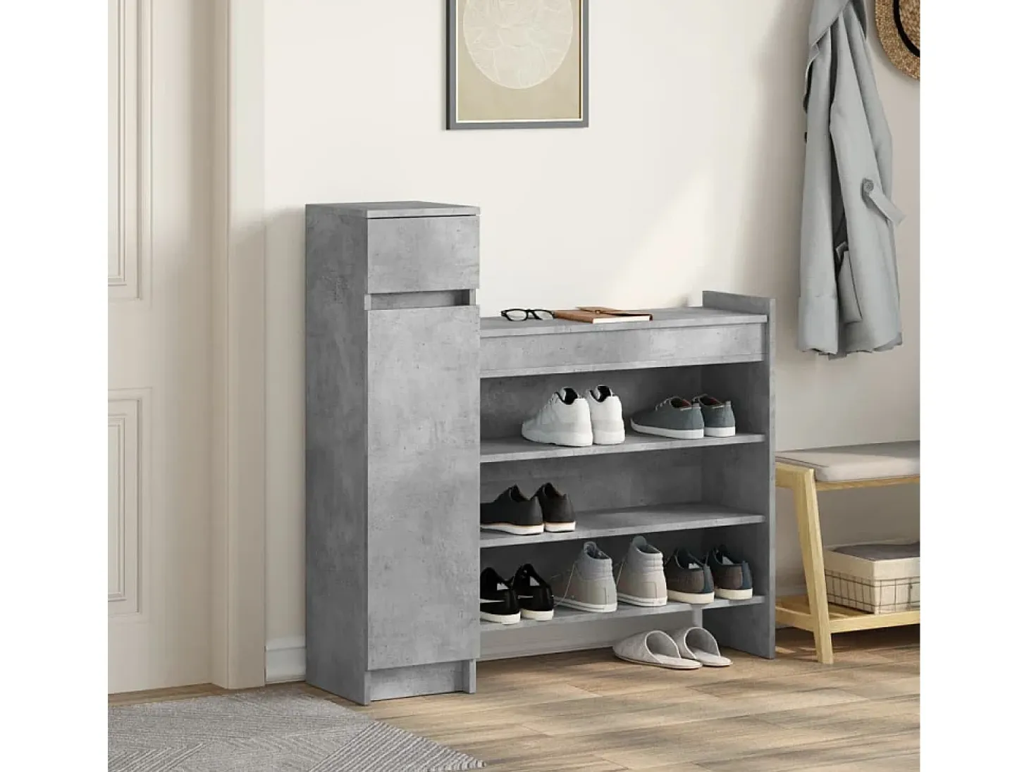 Zapatero madera de ingeniería gris hormigón 100,5x28x100 cm ES473563