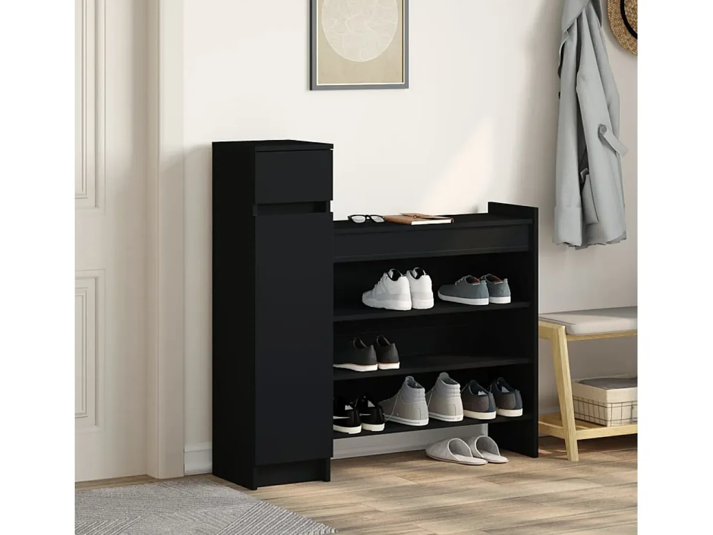 Zapatero madera de ingeniería negro 100,5x28x100 cm ES237884