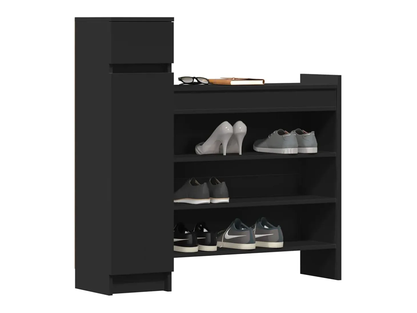 Zapatero madera de ingeniería negro 100,5x28x100 cm ES237884