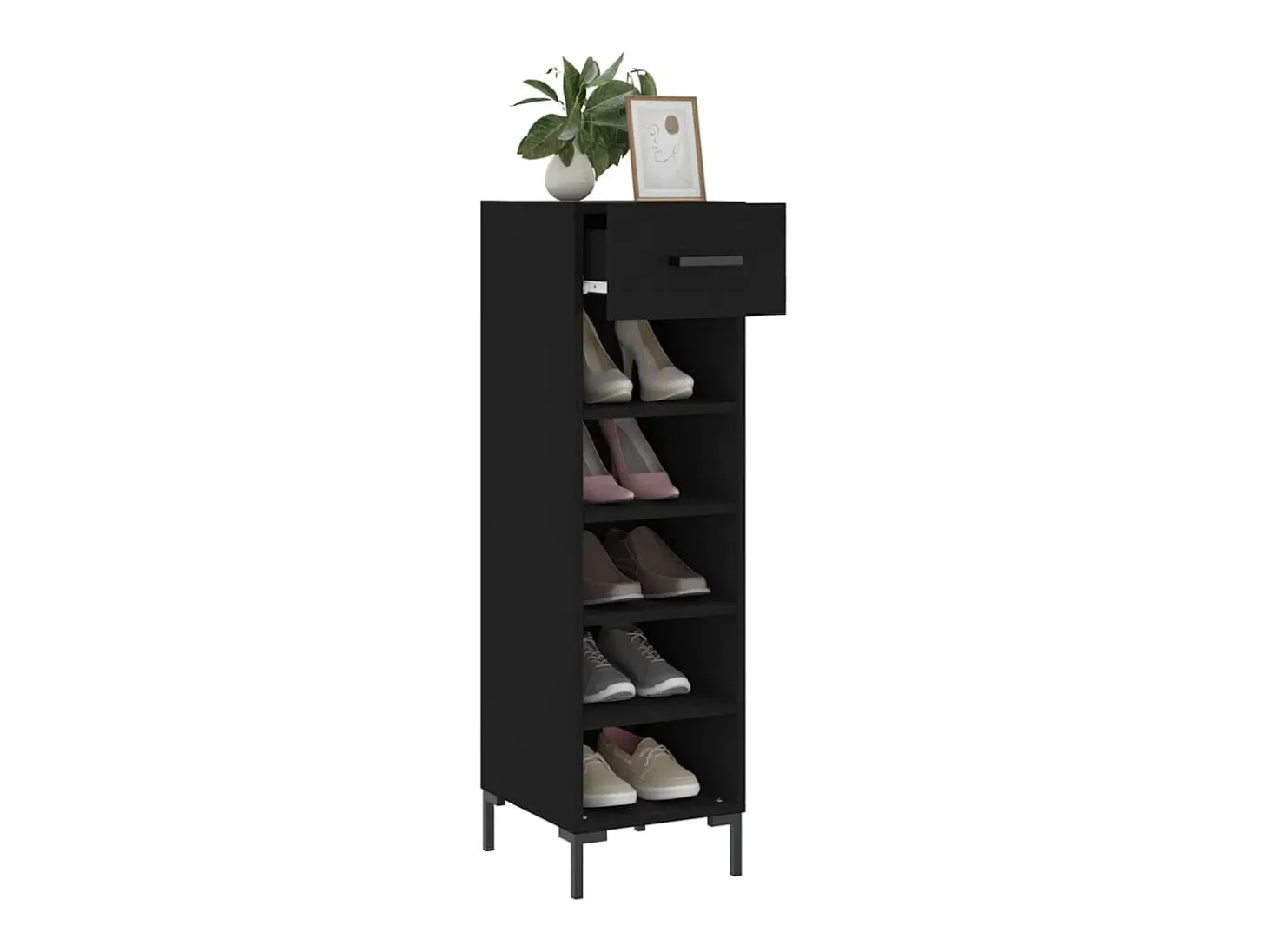 Zapatero madera de ingeniería negro 30x35x105 cm ES512720