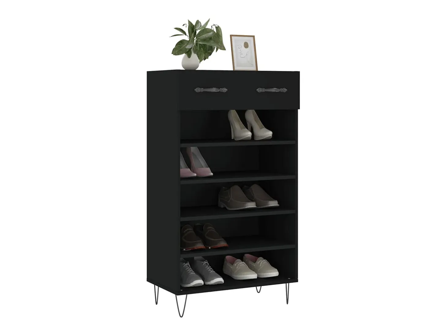 Zapatero madera de ingeniería negro 60x35x105 cm ES332938