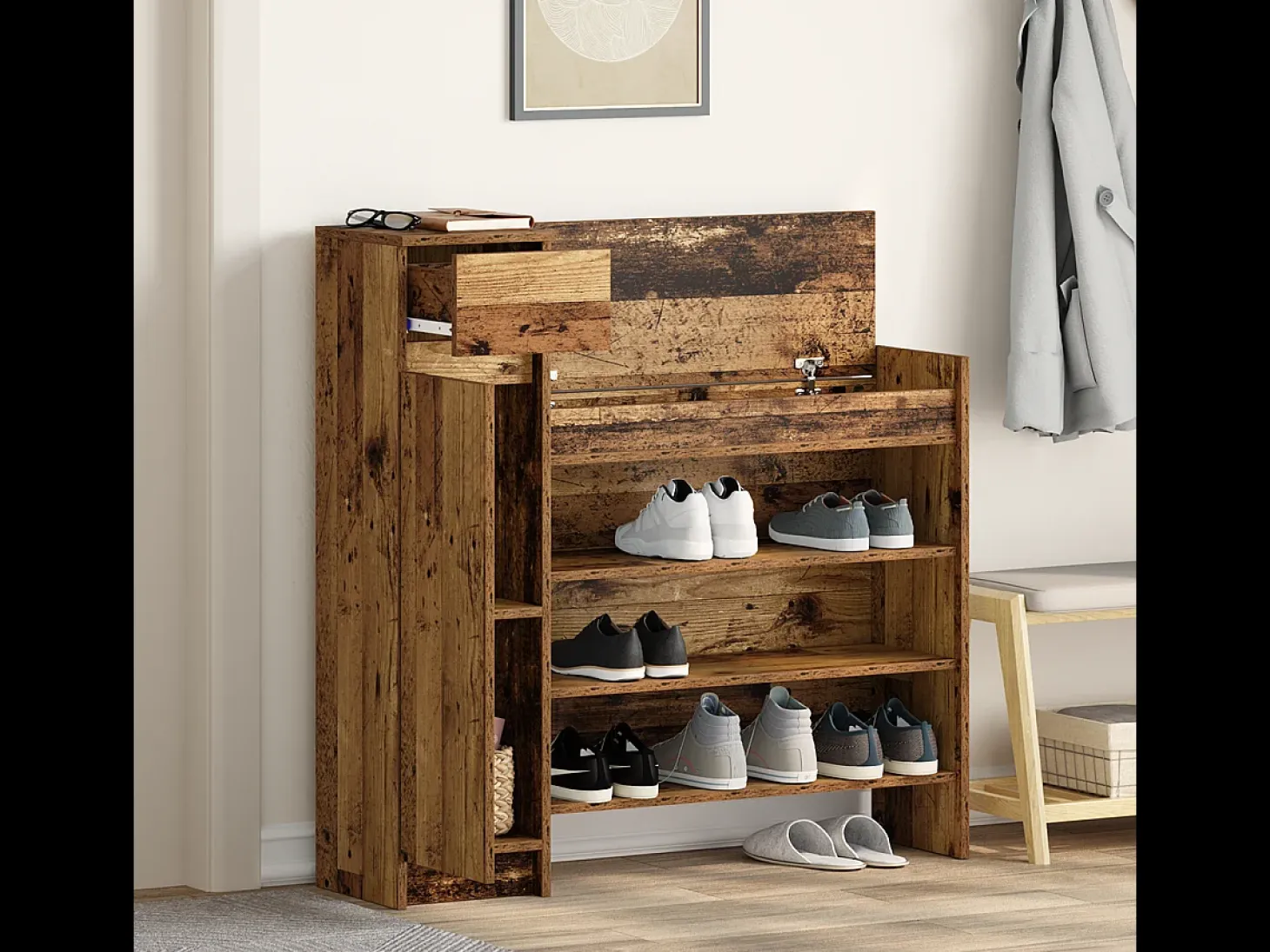 Zapatero Madera vieja 100,5x28x100 cm Madera reconstituida