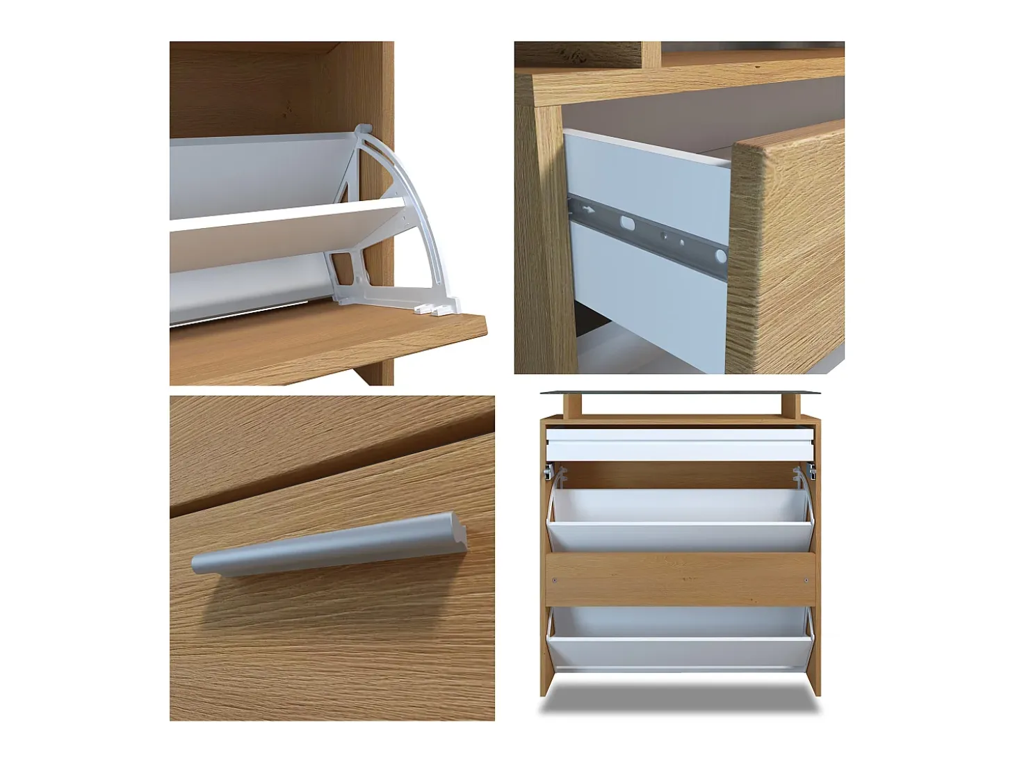 Zapatero Malea – Zapatero colgante para 16 pares de zapatos con 1 cajón, Estantería para Zapatos en Roble Escandinavo / blanco mate (89 x 95,5 x 23 cm)