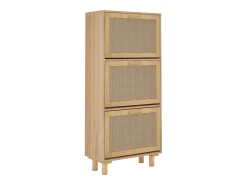 Zapatero marrón de 52 x 25 x 115 cm, madera de ingeniería y ratán