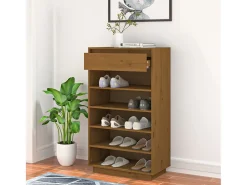 Zapatero Marrón Miel 60x34x105cm Madera Maciza de Pino