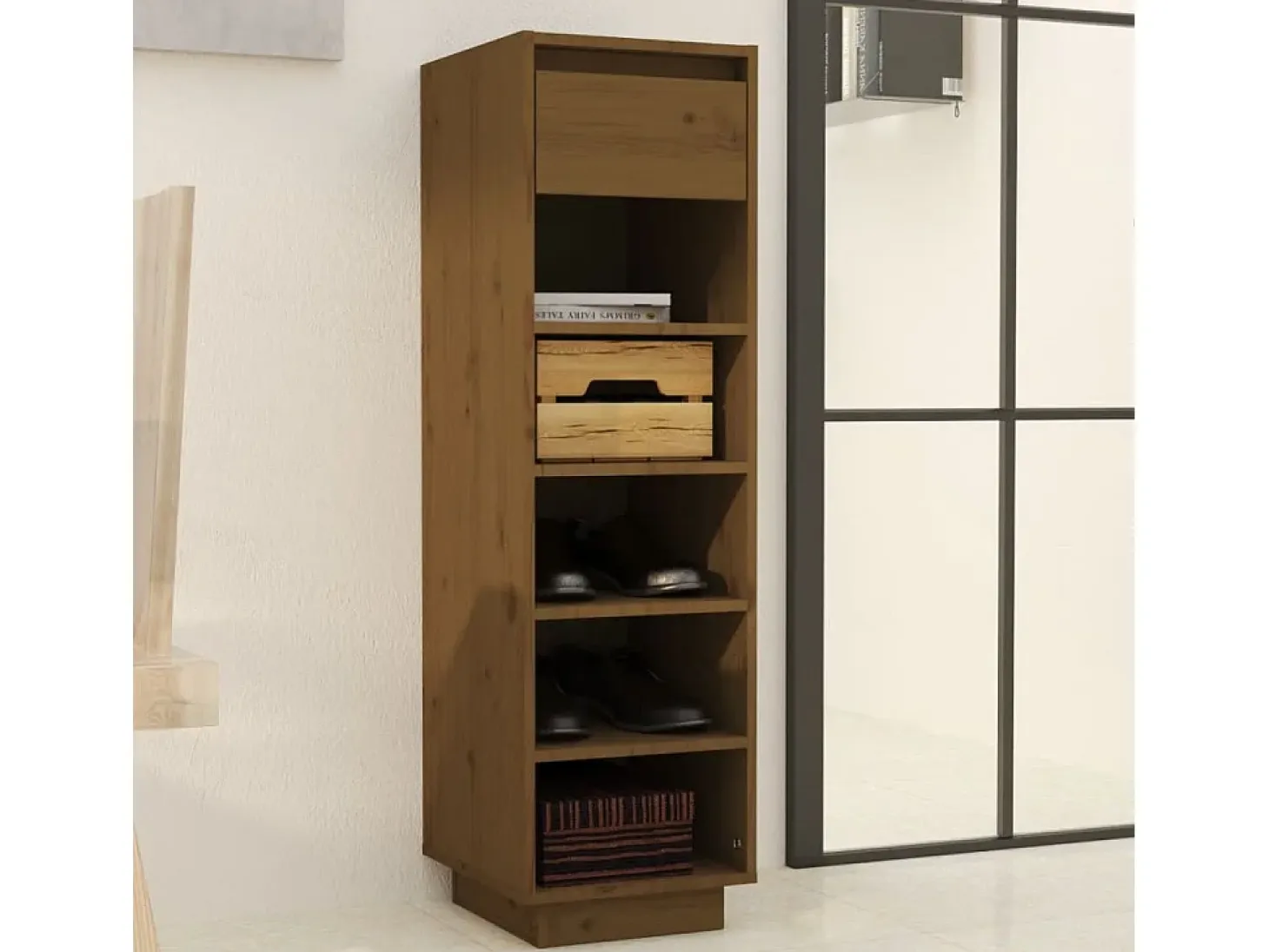 Zapatero marrón miel 30x34x105cm madera maciza de pino