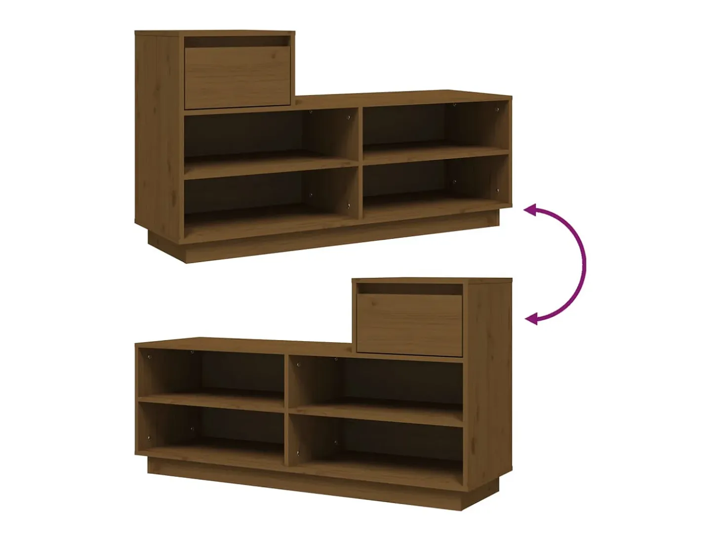 Zapatero marrón miel 110x34x61cm Madera maciza de pino