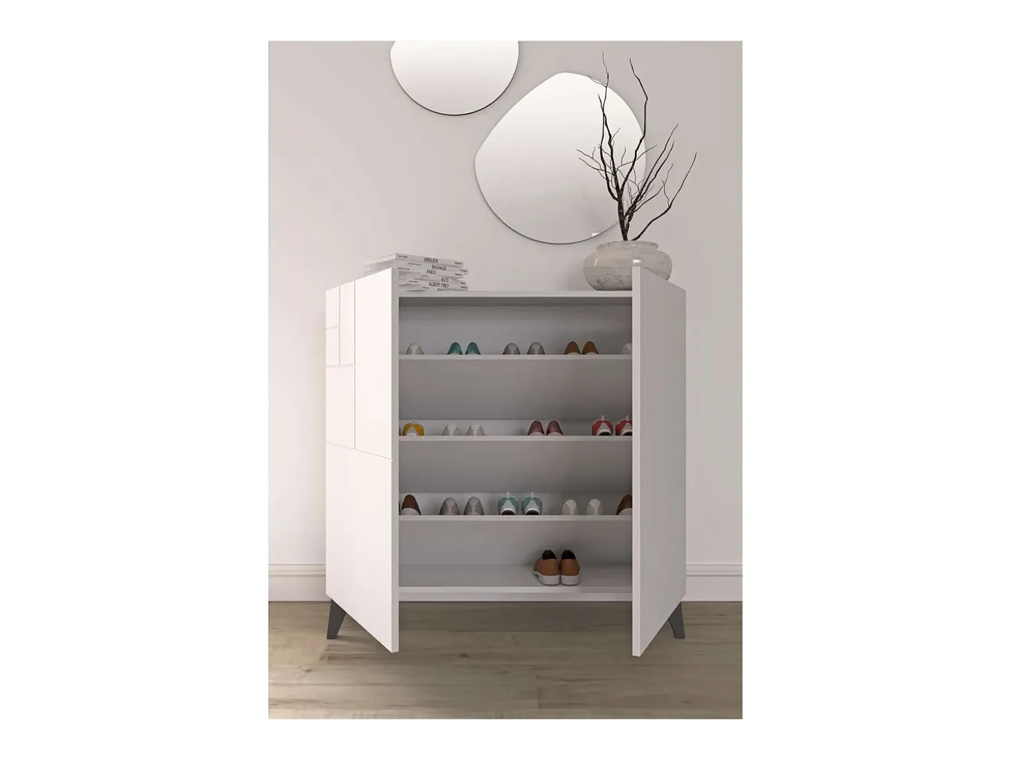 Zapatero modelo 512 acabado blanco, 90x90x27 (alto x ancho x fondo)