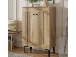 Zapatero moderno - 60 x 31,5 x 95 cm - con 2 puertas y estantes multinivel - tablero de partículas - natural