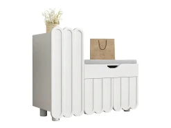 Zapatero moderno - 90 x 35 x 74,5 cm - con 3 puertas + 1 cajón + cojín de asiento - MDF - blanco