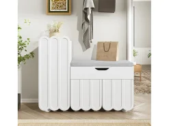 Zapatero moderno - 90 x 35 x 74,5 cm - con 3 puertas + 1 cajón + cojín de asiento - MDF - blanco