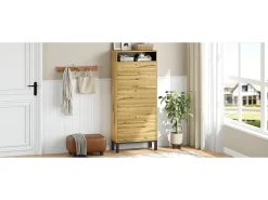 Zapatero moderno - 63 x 24 x 147 cm - con 3 puertas + compartimentos adicionales - MDF - natural