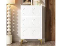 Zapatero moderno - 63 x 24 x 120 cm - con 3 puertas + patas metálicas - MDF - blanco