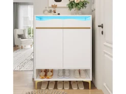 Zapatero moderno blanco con LED y 2 cajones, diseño e iluminación para pasillo