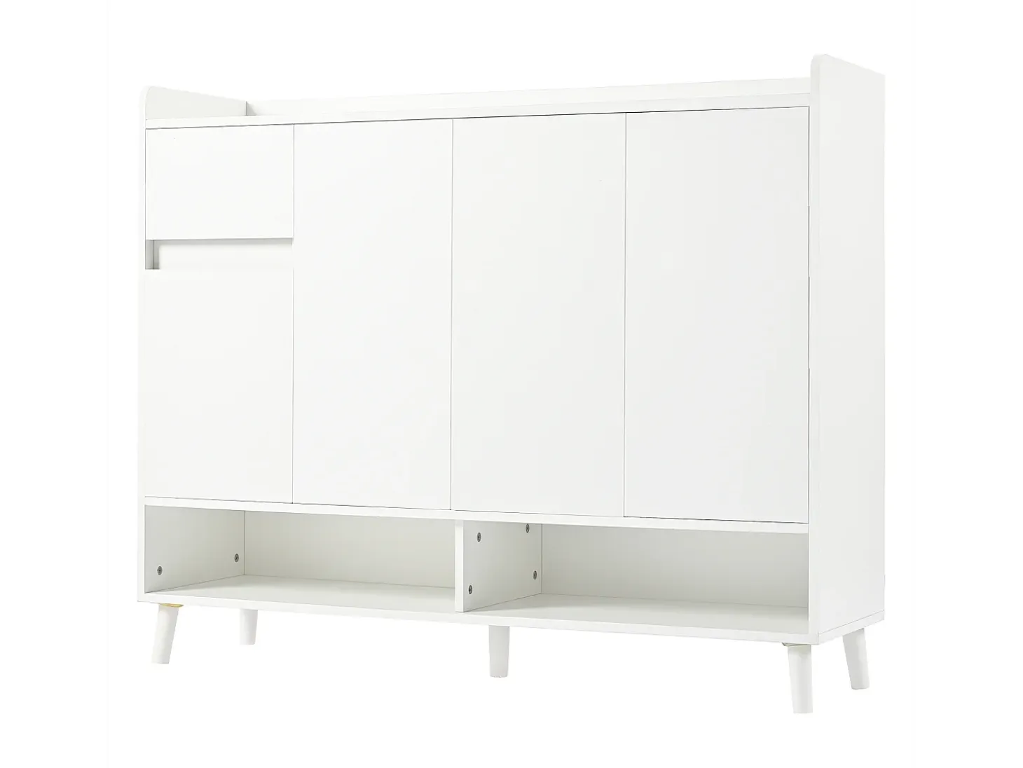 Zapatero moderno con 2 cajones, 4 puertas, estantes regulables, negro (120x24x107 cm)