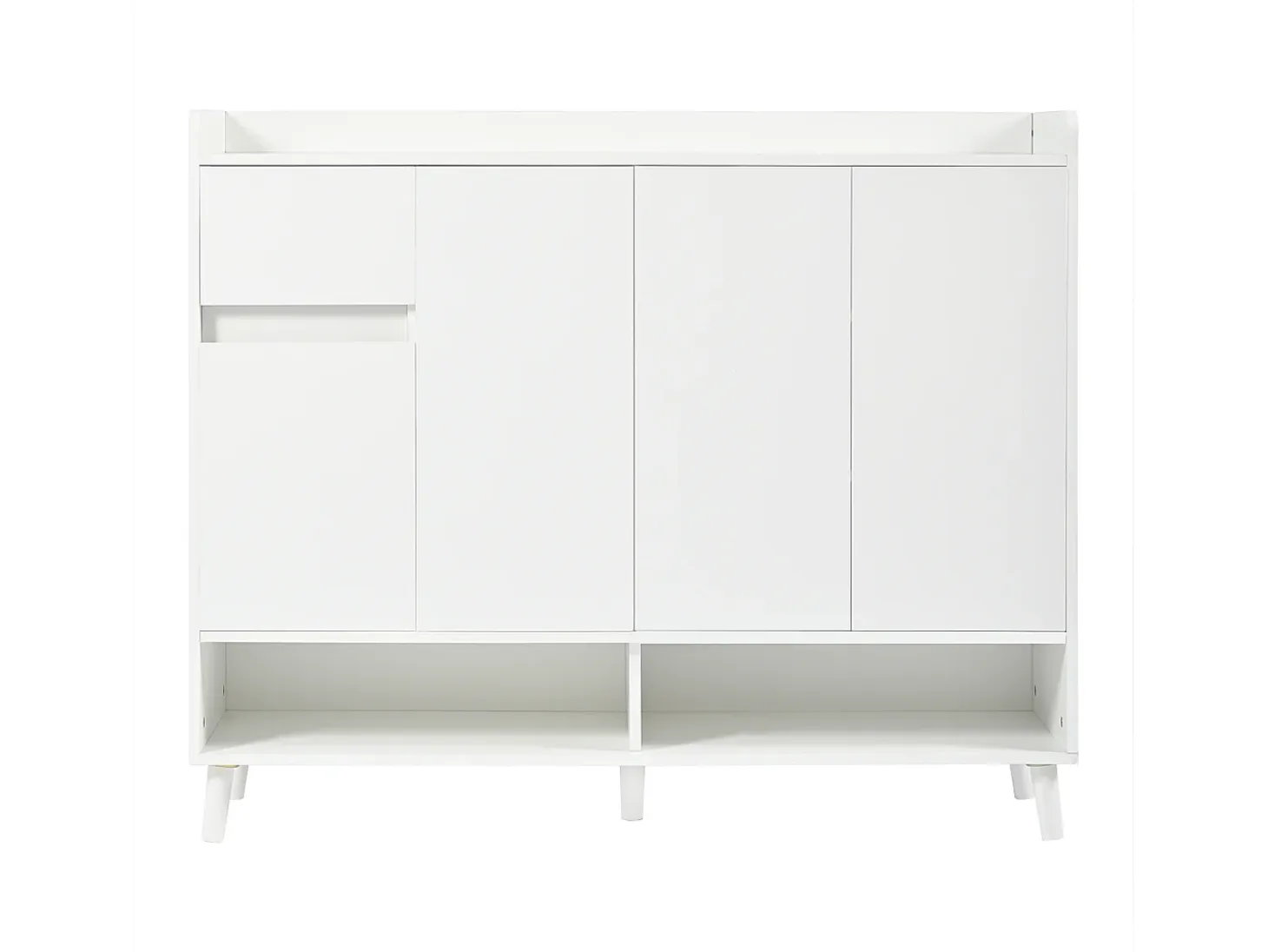 Zapatero moderno con 2 cajones, 4 puertas, estantes regulables, negro (120x24x107 cm)