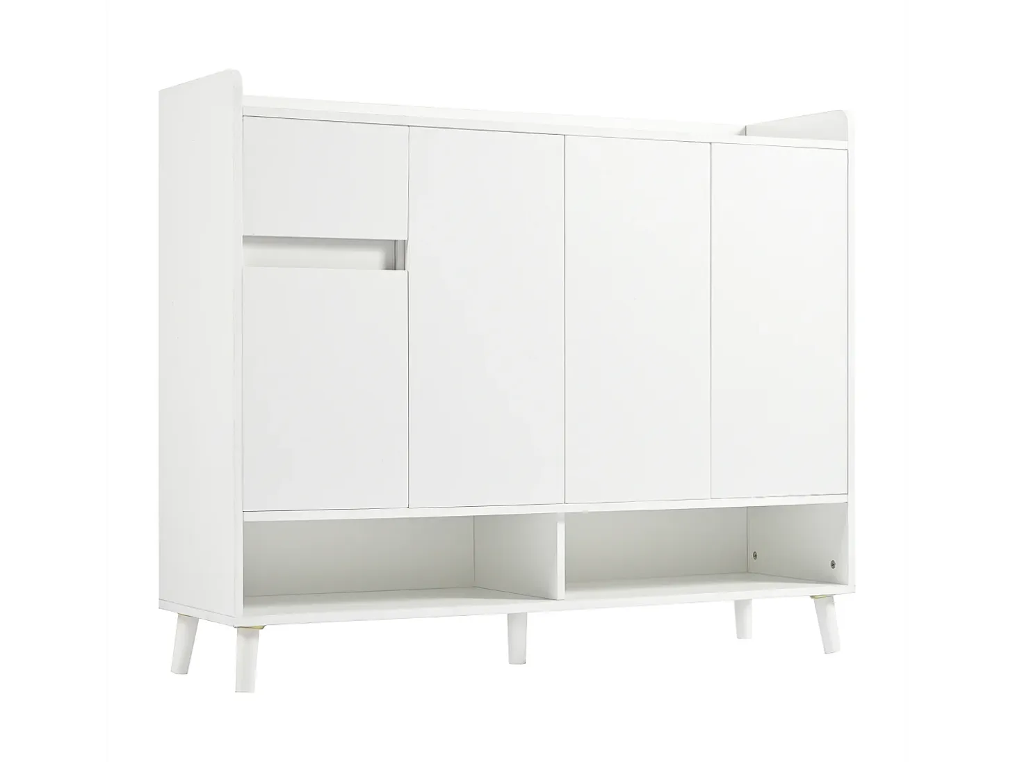 Zapatero moderno con 2 cajones, 4 puertas, estantes regulables, negro (120x24x107 cm)