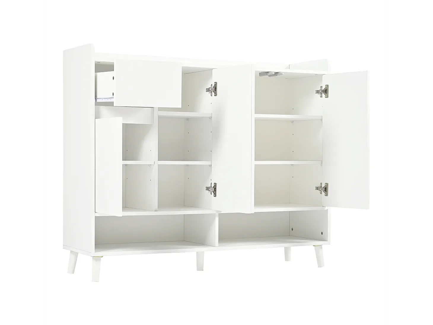 Zapatero moderno con 2 cajones, 4 puertas, estantes regulables, negro (120x24x107 cm)